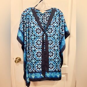 Michael Kors Poncho Like Top in Shades of  Blue with Neck Tie   Size S/M